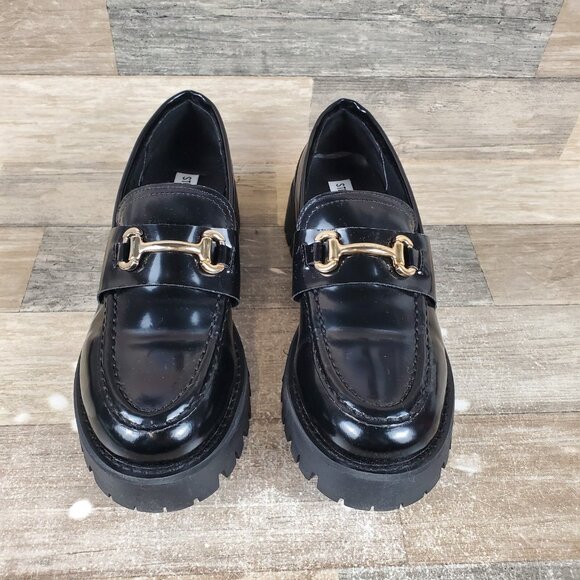 Steve Madden Lando Womens Shoes Sz 8 M Black Leather Tailored Lug Sole Loafer - Picture 2 of 5